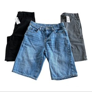 LOT of 3 - Children's Place Boys Shorts Denim Flat Front Grey Black Blue size 10